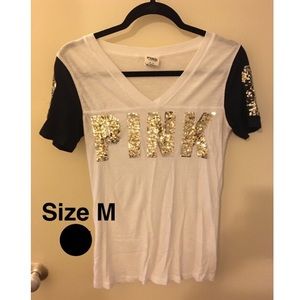 VS PINK Sequin V Neck T shirt